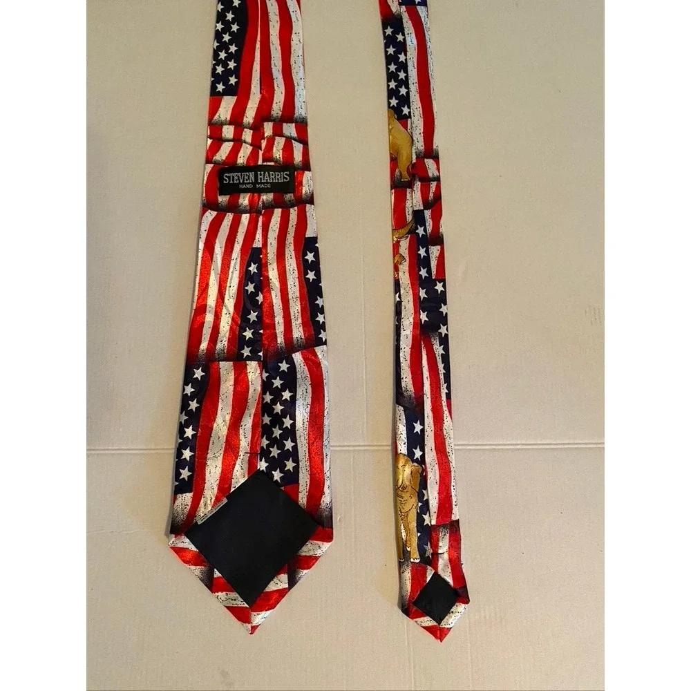Steven Harris Mens USA Flag GOP Elephant Tie Red White Blue Patriotic Handmade